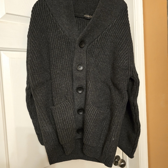 Men's Charcoal Cardigan Sweater - Picture 1 of 7